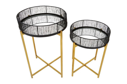 Enzo Set Of Two Black Wire And Gold Frame Side Tables