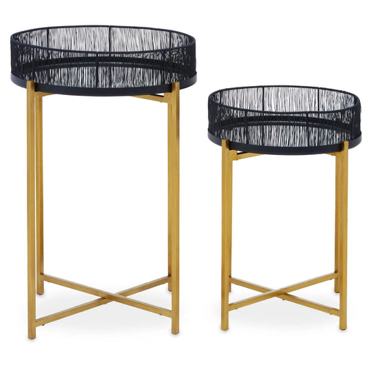 Enzo Set Of Two Black Wire And Gold Frame Side Tables