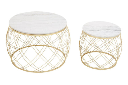 Jodie Set Of Two Coffee Tables With White Marble Top And Gold Frame