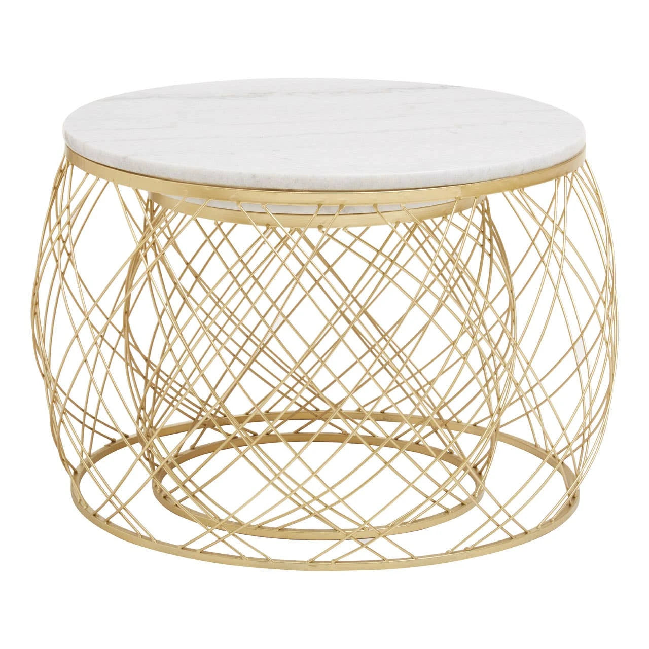 Jodie Set Of Two Coffee Tables With White Marble Top And Gold Frame