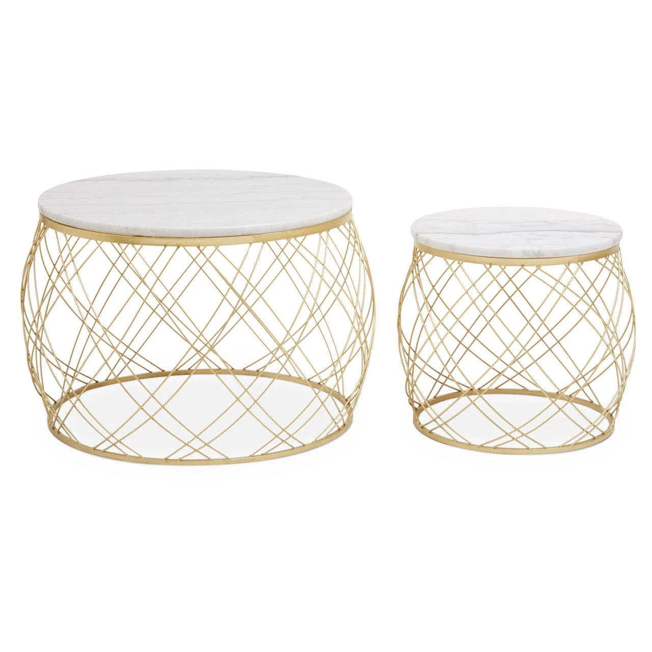 Jodie Set Of Two Coffee Tables With White Marble Top And Gold Frame