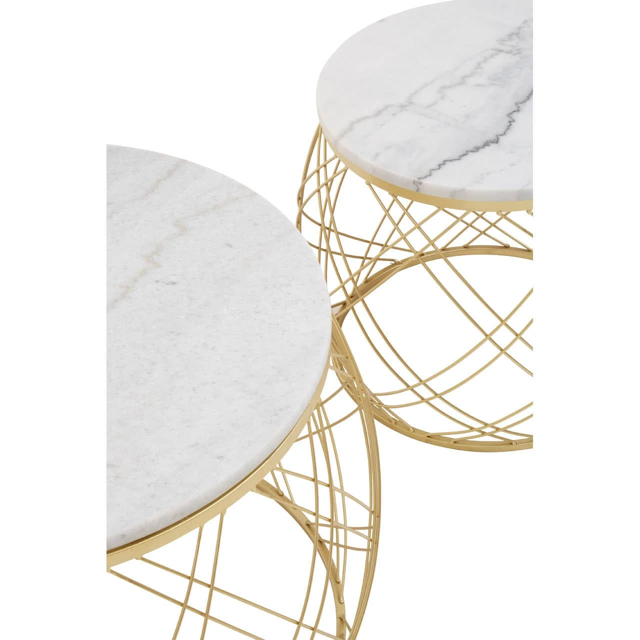 Jodie Set Of Two Coffee Tables With White Marble Top And Gold Frame
