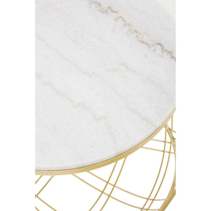 Jodie Set Of Two Coffee Tables With White Marble Top And Gold Frame