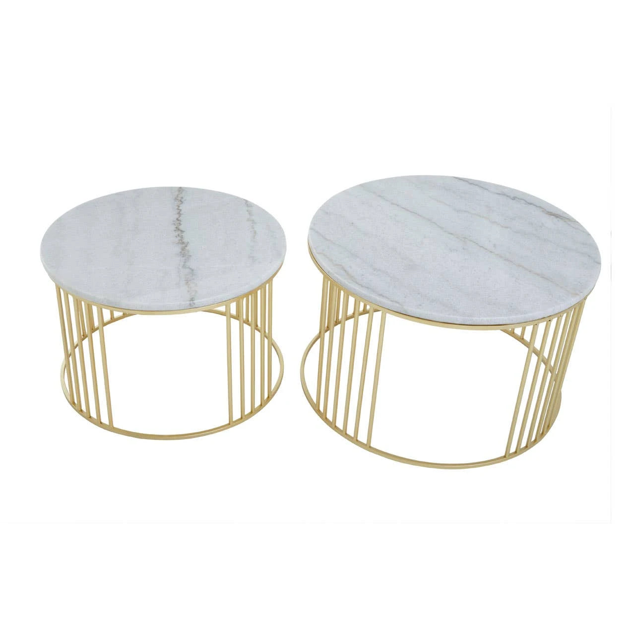 Jodie Set Of Two White Marble And Gold Frame Coffee Tables
