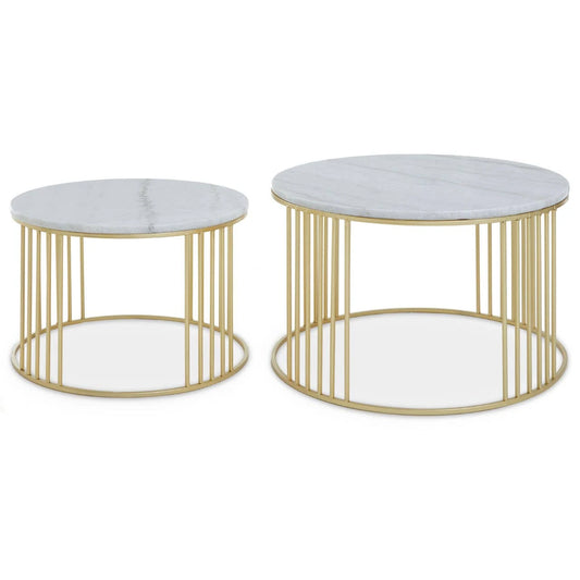 Jodie Set Of Two White Marble And Gold Frame Coffee Tables