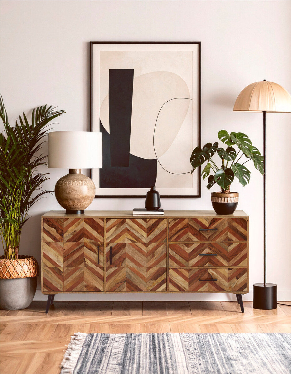 Boho Two Door and Three Drawer Mango Wood Sideboard