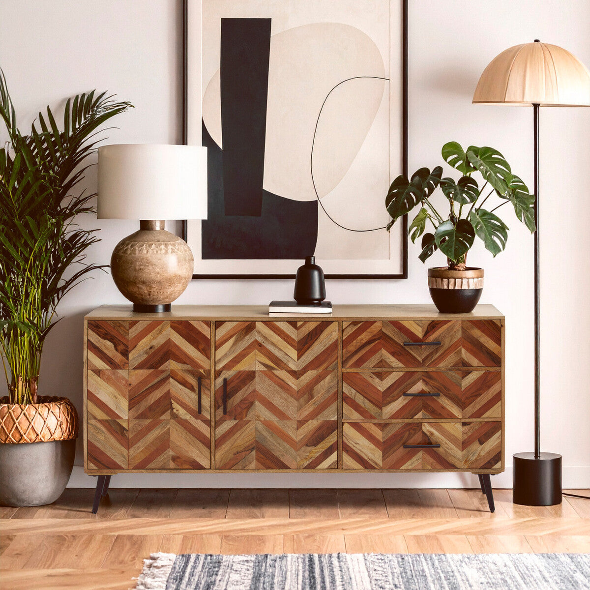Boho Two Door and Three Drawer Mango Wood Sideboard
