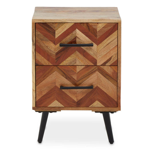 Boho Two Drawer Bedside Table in Mango Wood