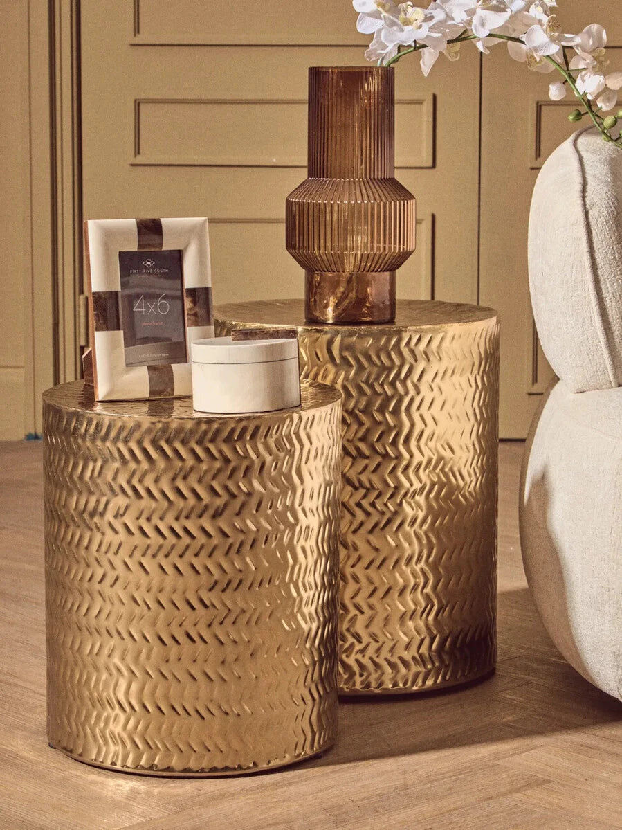 Templar Set of 2 Gold Finish Side Tables and Stools