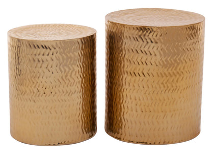 Templar Set of 2 Gold Finish Side Tables and Stools