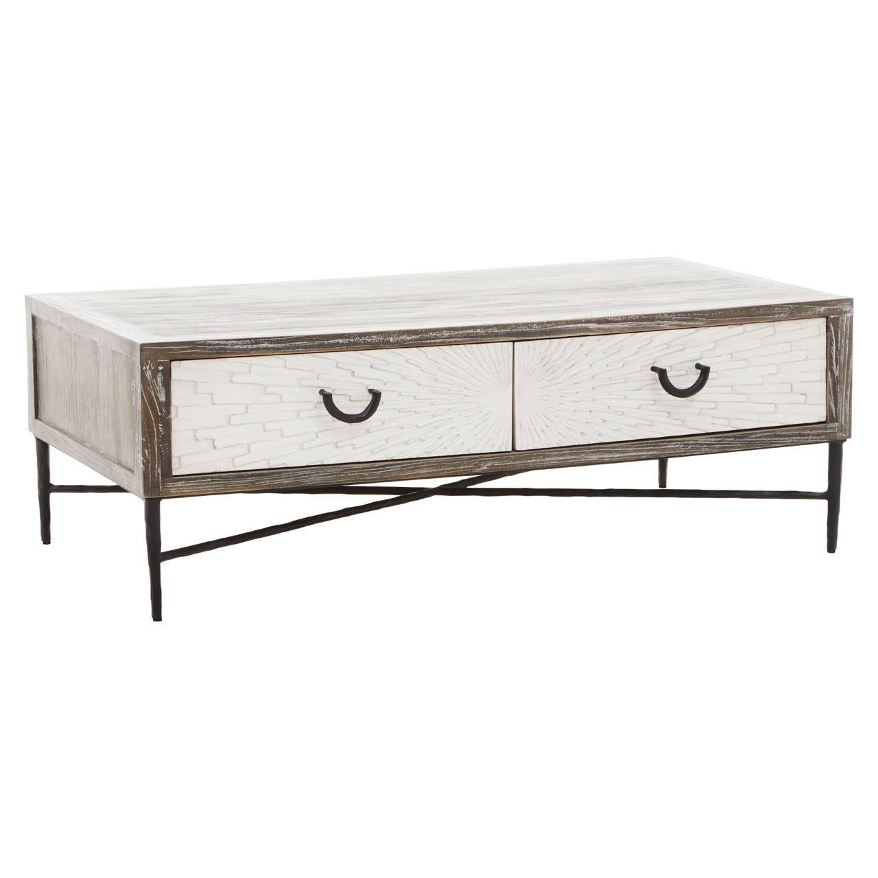 Milan 2 Drawer Recycled Elm Wood Coffee Table