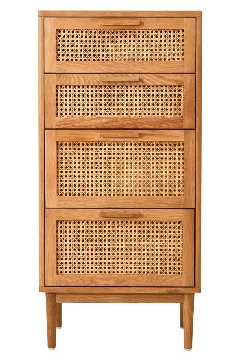 Lyon Rattan and Oak Wood Chest of Four Drawers