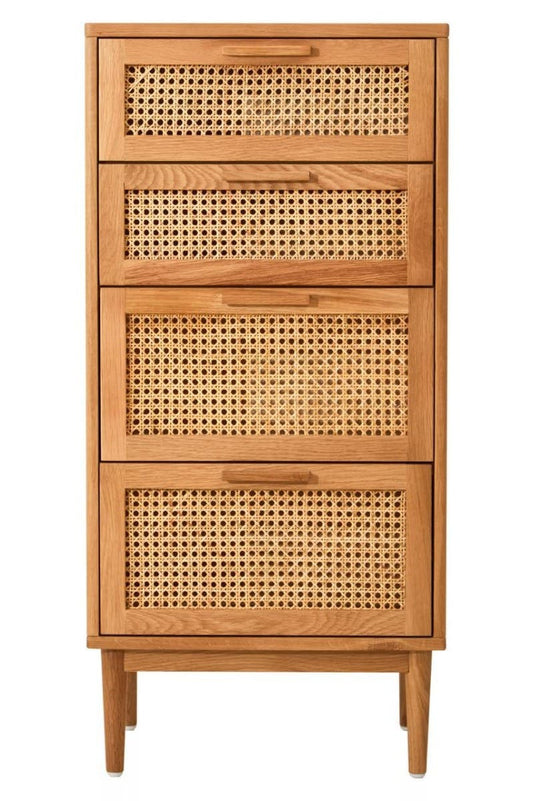 Lyon Rattan and Oak Wood Chest of Four Drawers