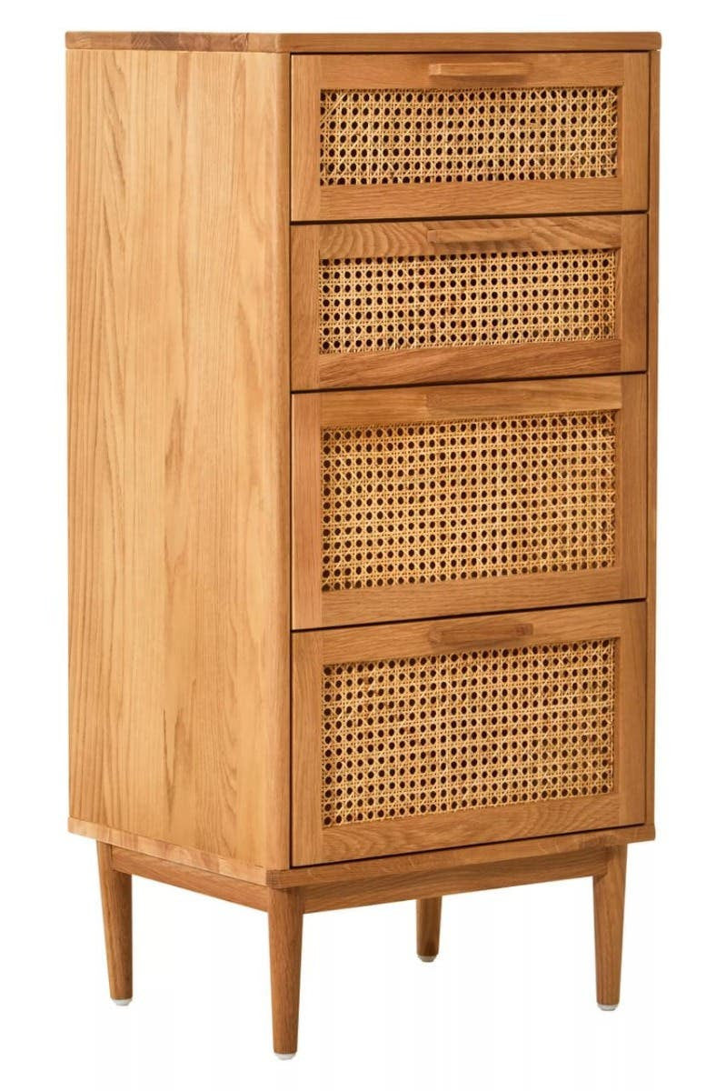 Lyon Rattan and Oak Wood Chest of Four Drawers