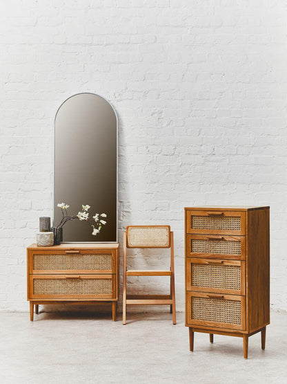 Lyon Rattan and Oak Wood Chest of Four Drawers