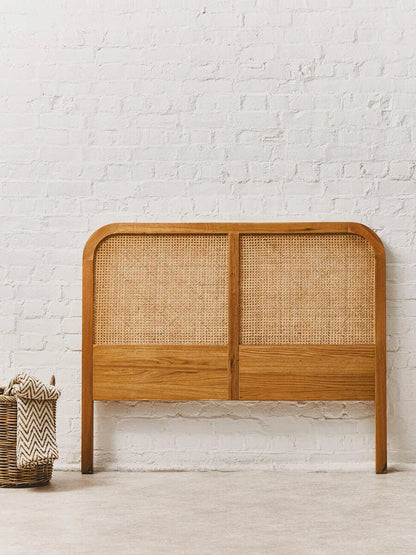 Lyon Rattan and Oak Wood Double Bed Headboard