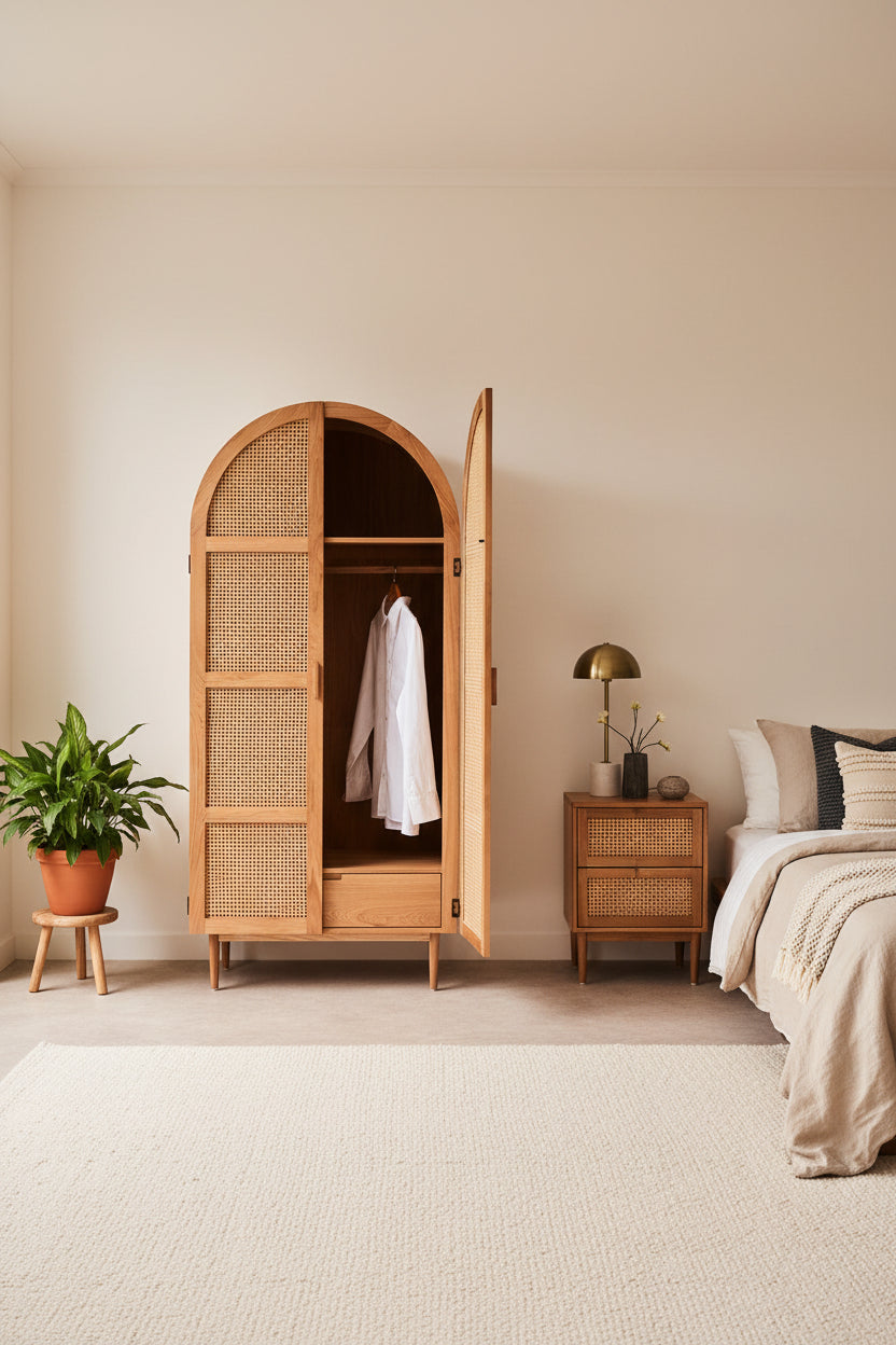 Lyon Rattan and Oak Wood 2 Door Wardrobe