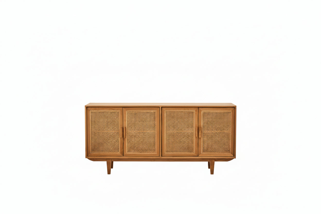 Lyon Rattan and Oak Wood 4 Door Sideboard