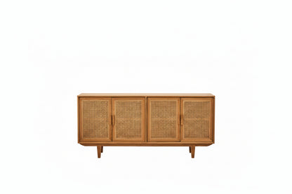 Lyon Rattan and Oak Wood 4 Door Sideboard