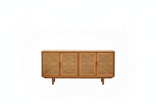 Lyon Rattan and Oak Wood 4 Door Sideboard