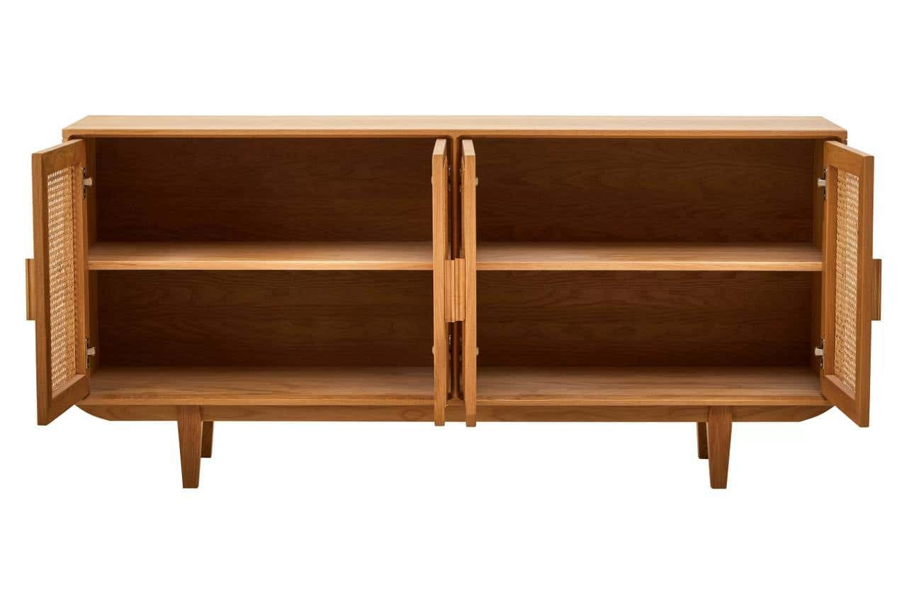 Lyon Rattan and Oak Wood 4 Door Sideboard