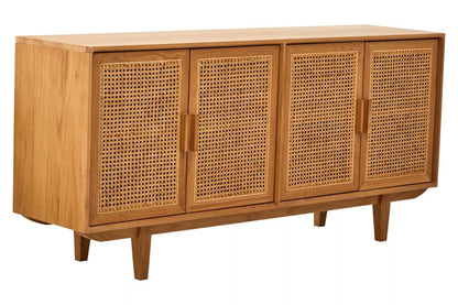 Lyon Rattan and Oak Wood 4 Door Sideboard