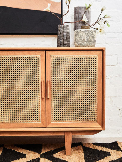 Lyon Rattan and Oak Wood 4 Door Sideboard