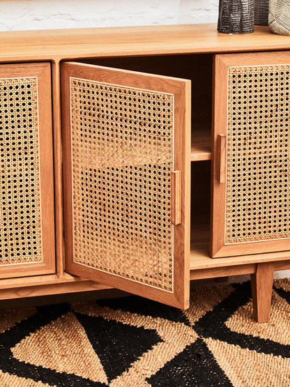 Lyon Rattan and Oak Wood 4 Door Sideboard