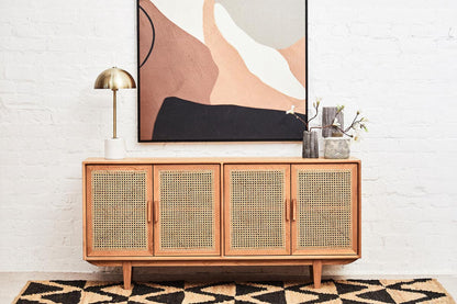 Lyon Rattan and Oak Wood 4 Door Sideboard