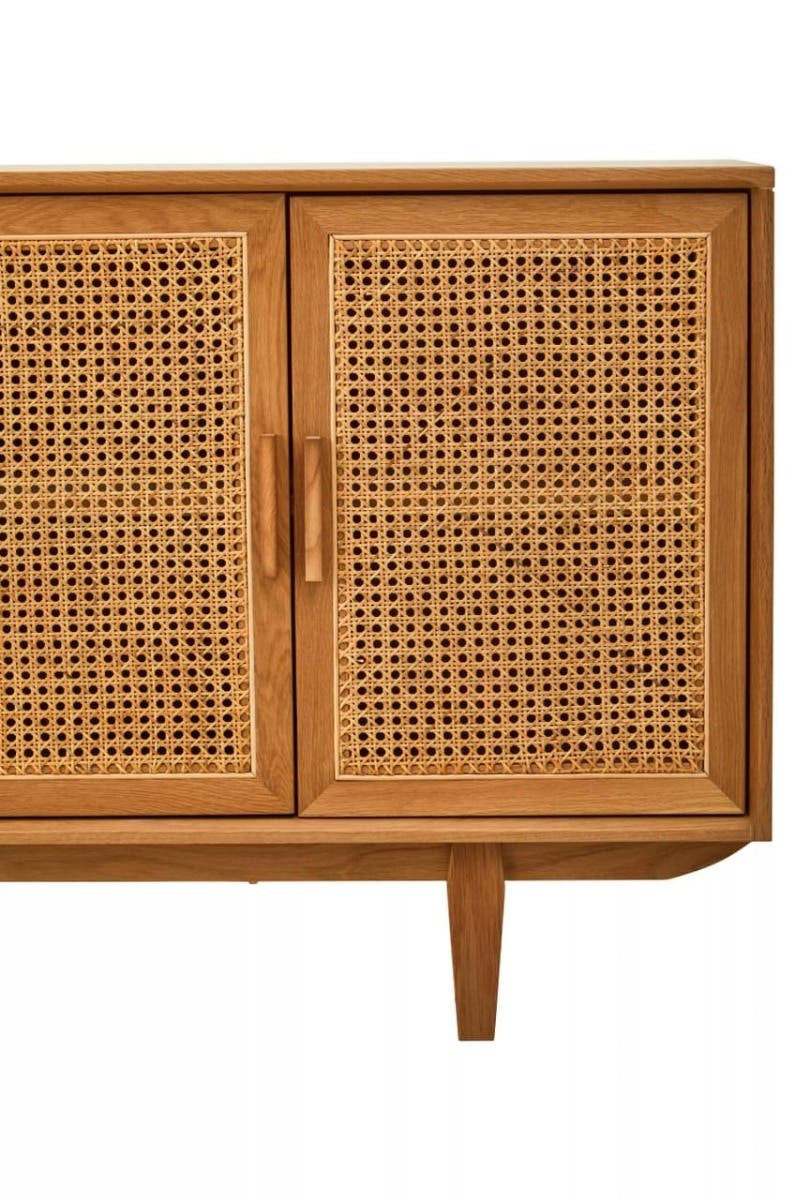 Lyon Rattan and Oak Wood 4 Door Sideboard