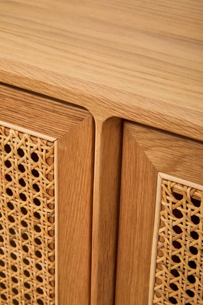 Lyon Rattan and Oak Wood 4 Door Sideboard