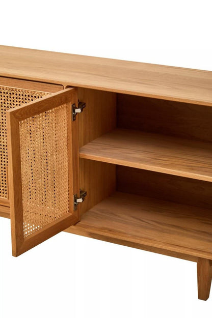 Lyon Rattan and Oak Wood 4 Door Sideboard