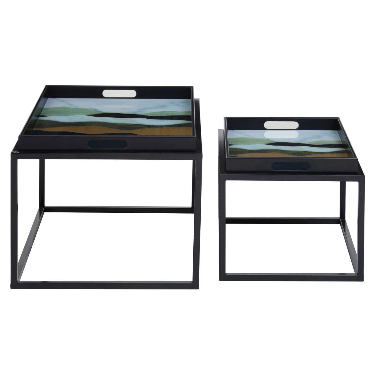 Celina Set Of 2 Abstract Paint Design Nesting Tray Tables