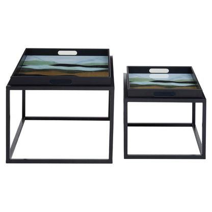Celina Set Of 2 Abstract Paint Design Nesting Tray Tables