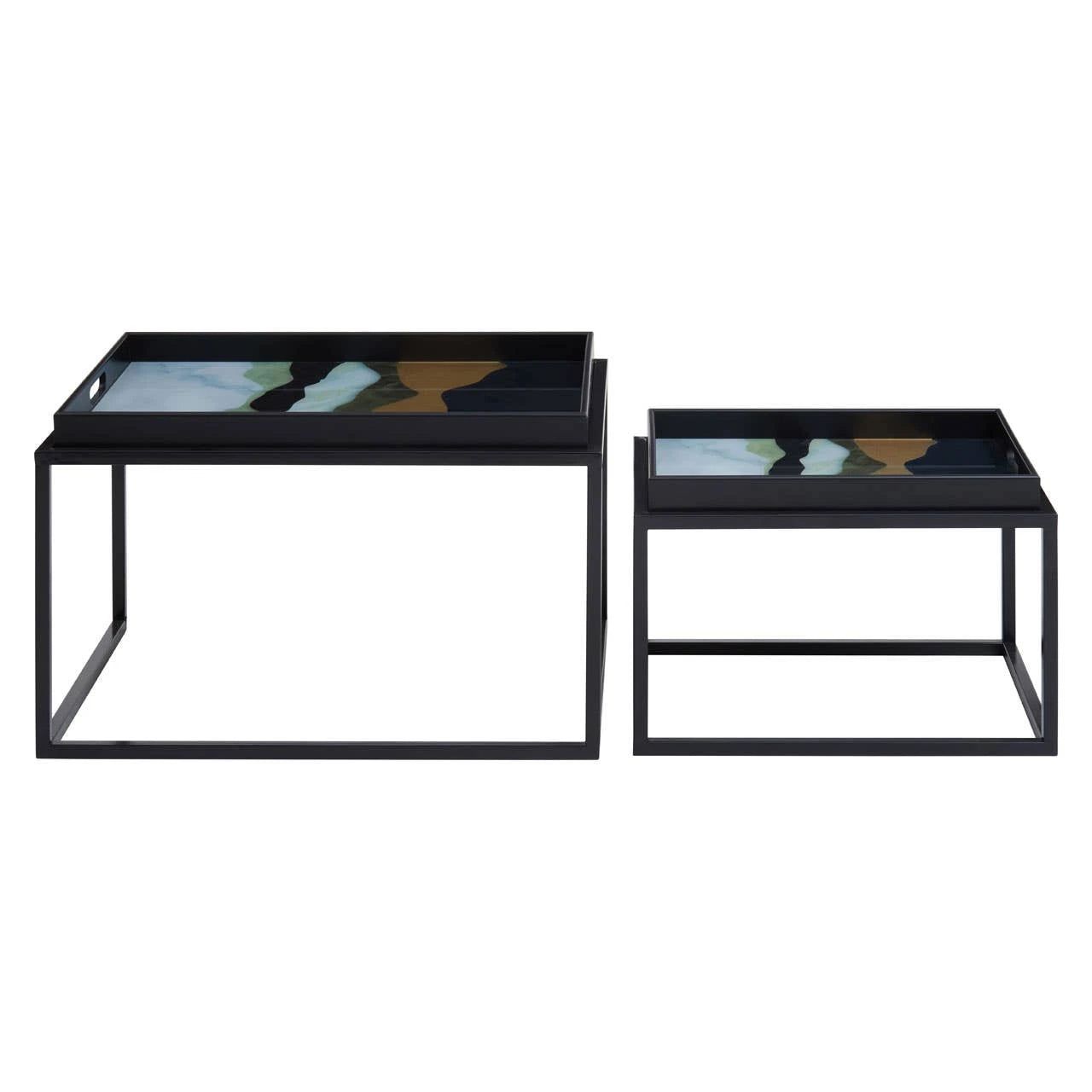 Celina Set Of 2 Abstract Paint Design Nesting Tray Tables