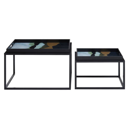 Celina Set Of 2 Abstract Paint Design Nesting Tray Tables