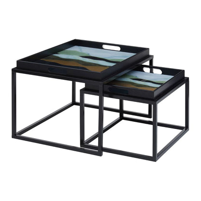 Celina Set Of 2 Abstract Paint Design Nesting Tray Tables