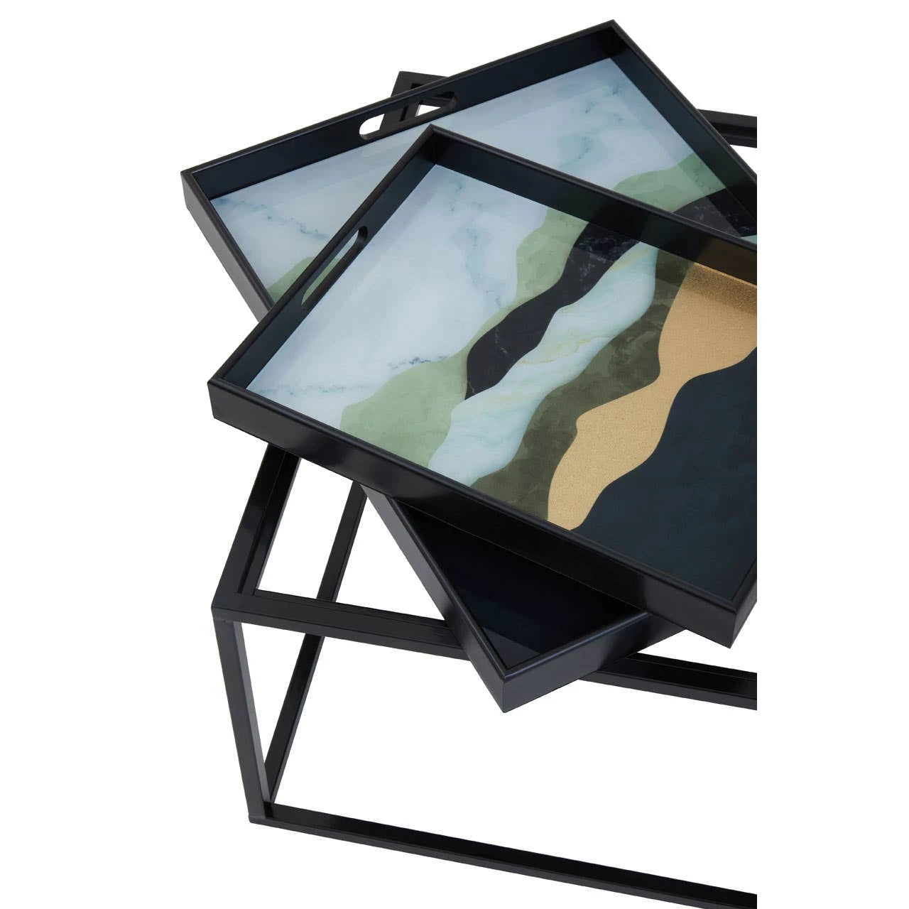 Celina Set Of 2 Abstract Paint Design Nesting Tray Tables