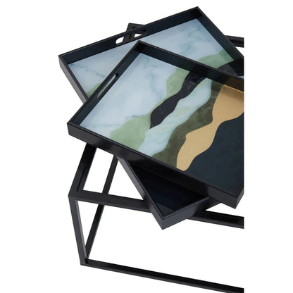 Celina Set Of 2 Abstract Paint Design Nesting Tray Tables