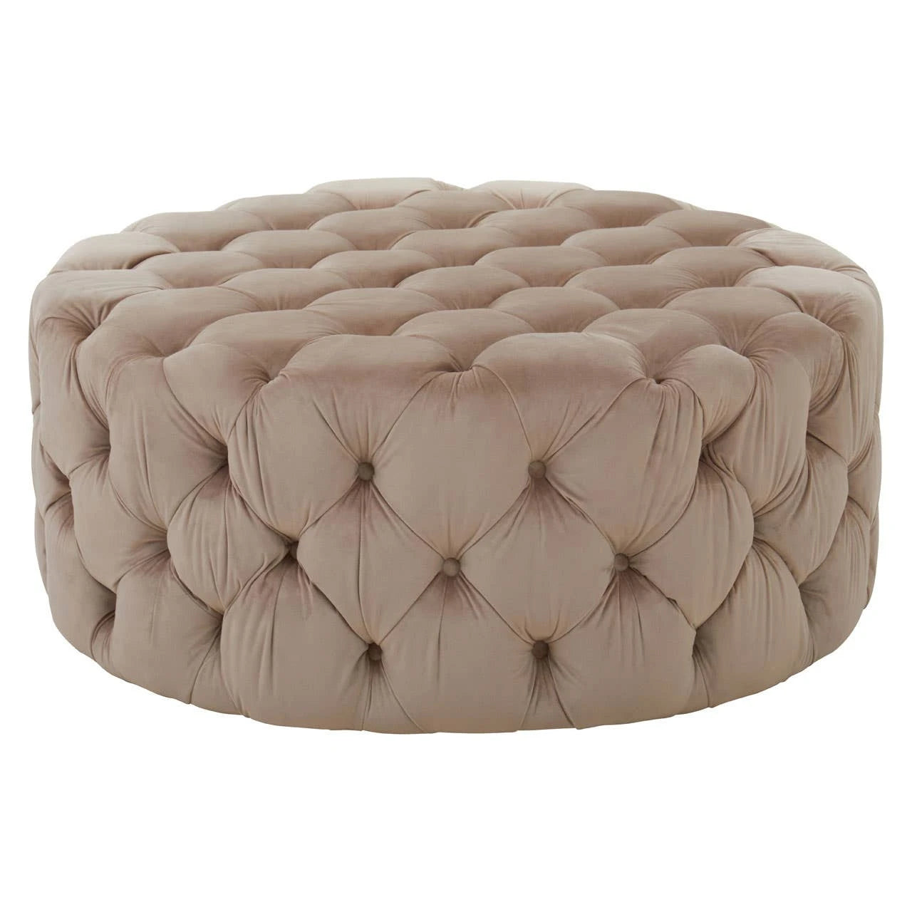 Suri Beige Velvet Round Ottoman Stool