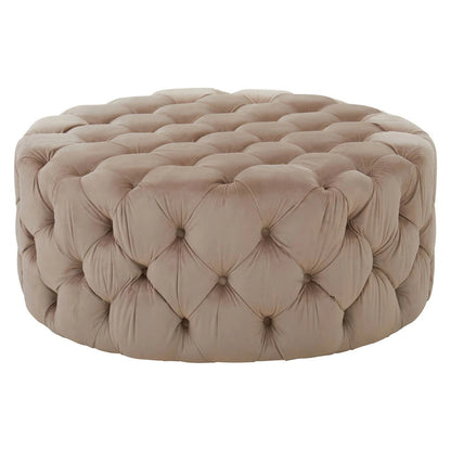 Suri Beige Velvet Round Ottoman Stool