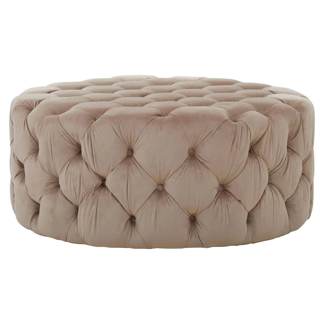 Suri Beige Velvet Round Ottoman Stool