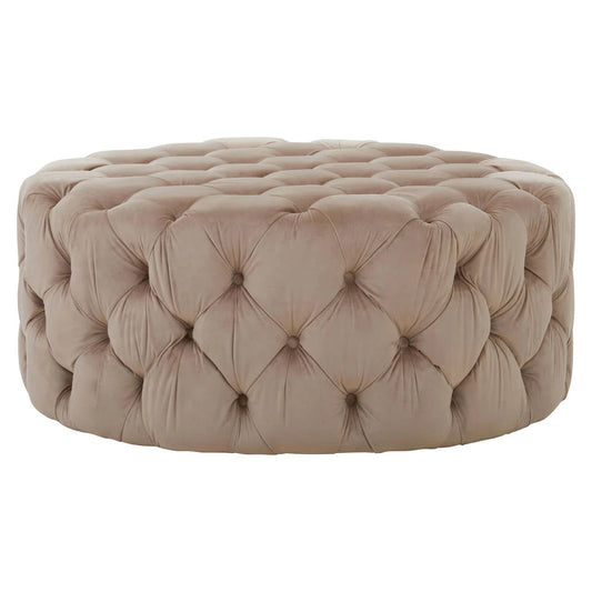 Suri Beige Velvet Round Ottoman Stool