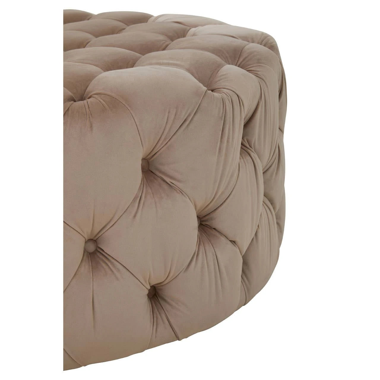 Suri Beige Velvet Round Ottoman Stool