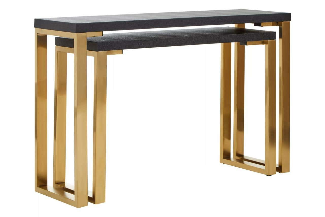 Cardoba Set of Two Black Shagreen Effect Console Tables