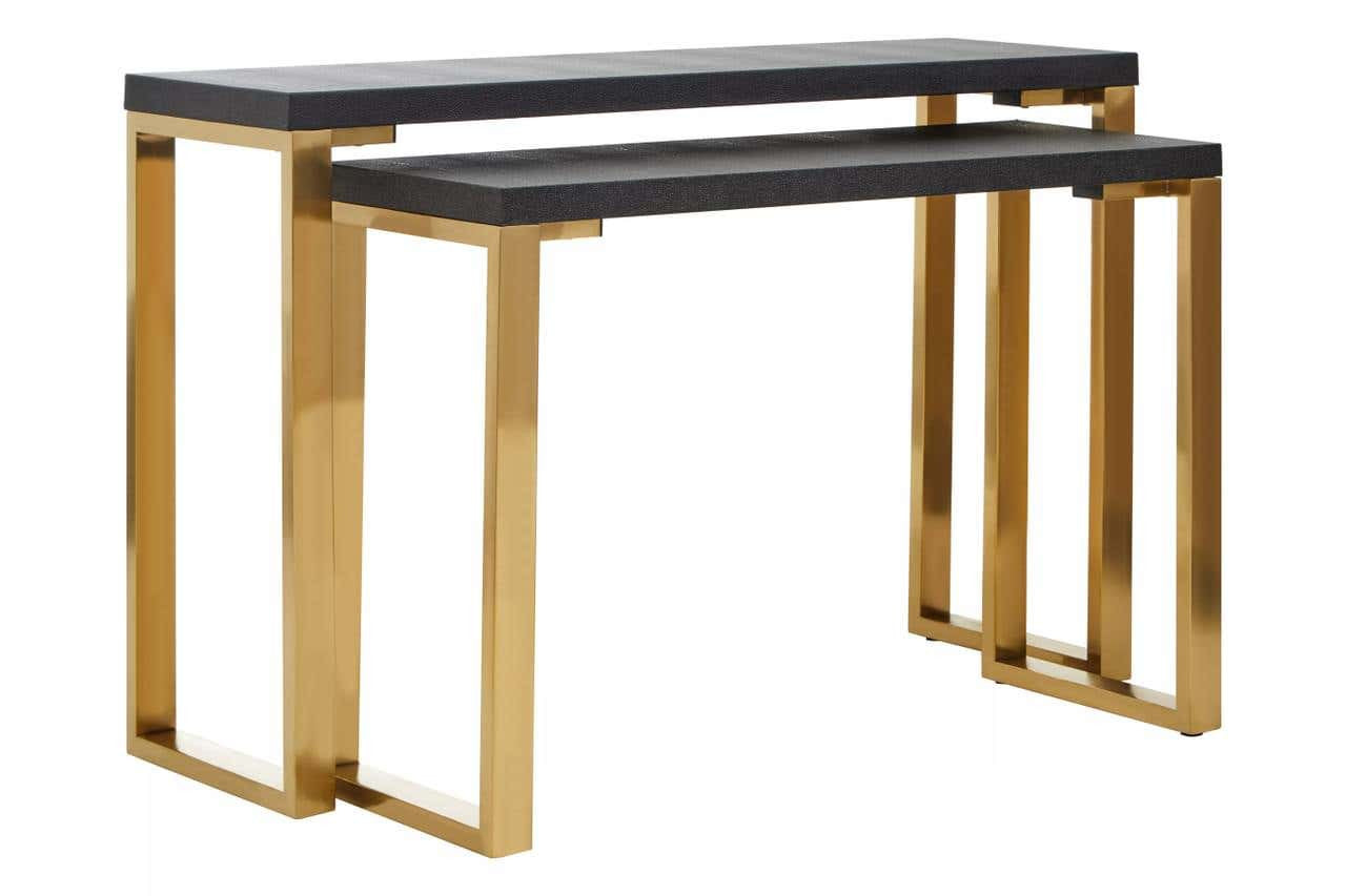 Cardoba Set of Two Black Shagreen Effect Console Tables