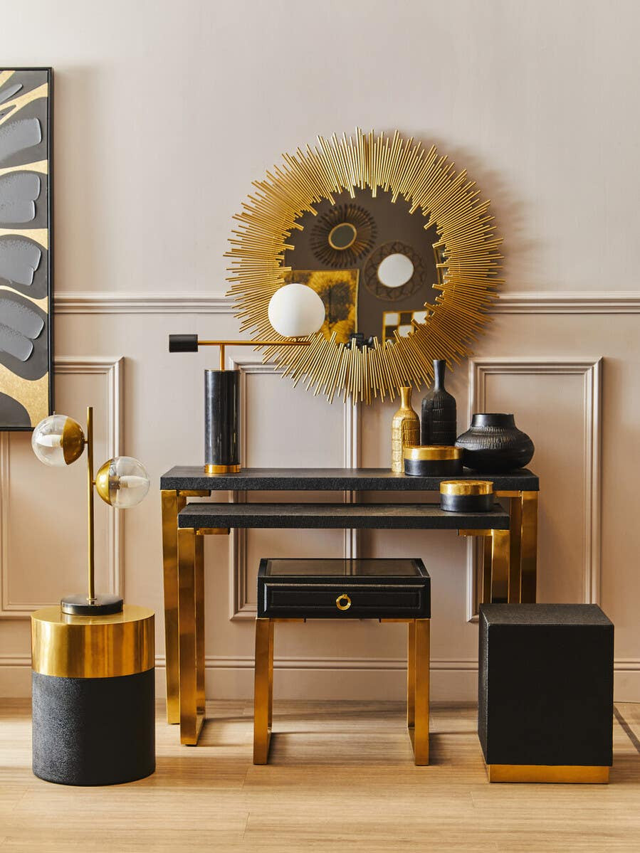 Cardoba Set of Two Black Shagreen Effect Console Tables