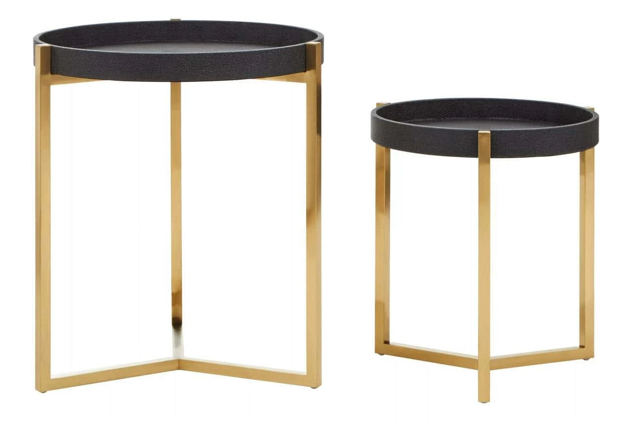 Cardoba Set Of Two Black Shagreen Effect Tray Side Tables