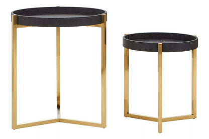 Cardoba Set Of Two Black Shagreen Effect Tray Side Tables