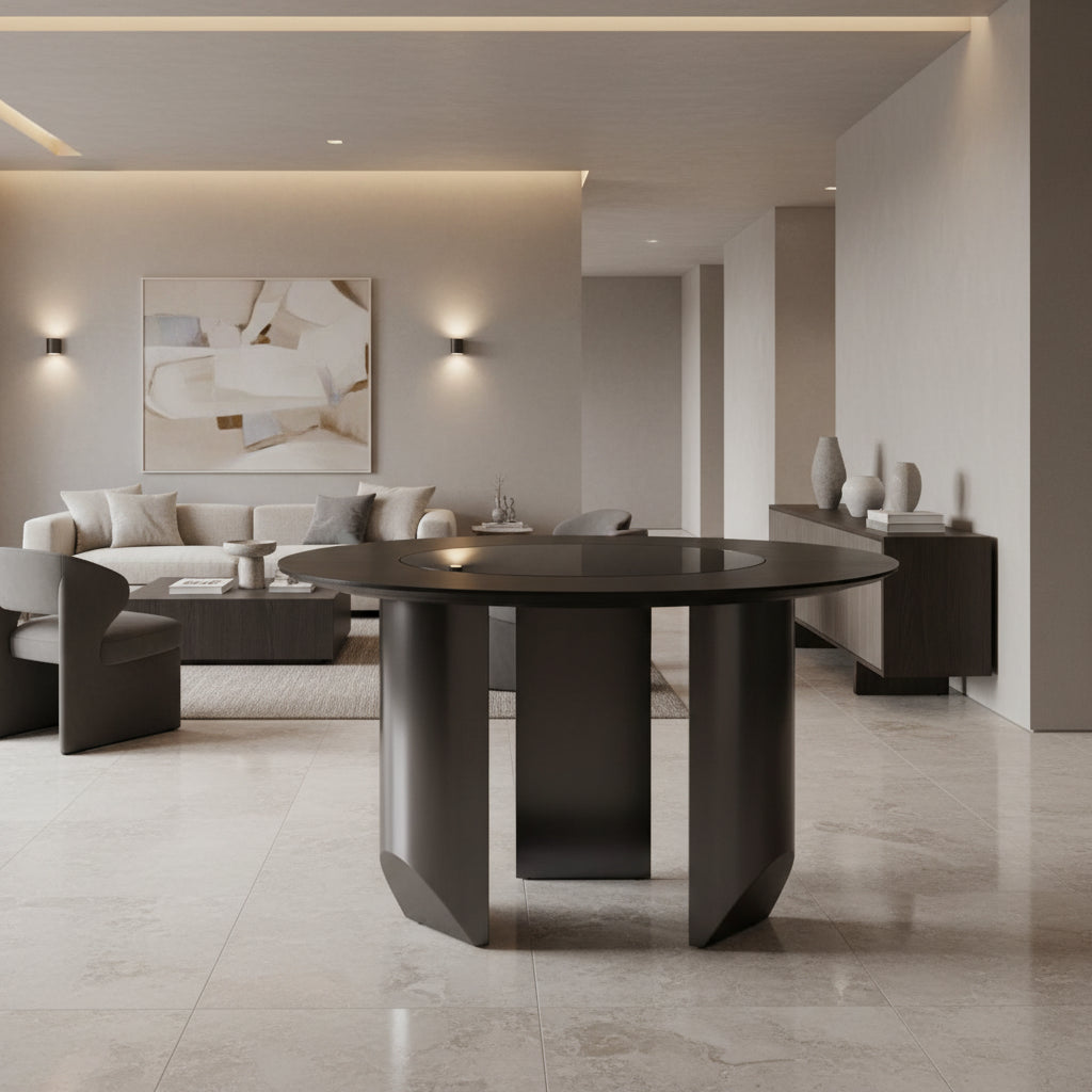 Imperia Round Veneer Dining Table with Ceramic Lazy Susan